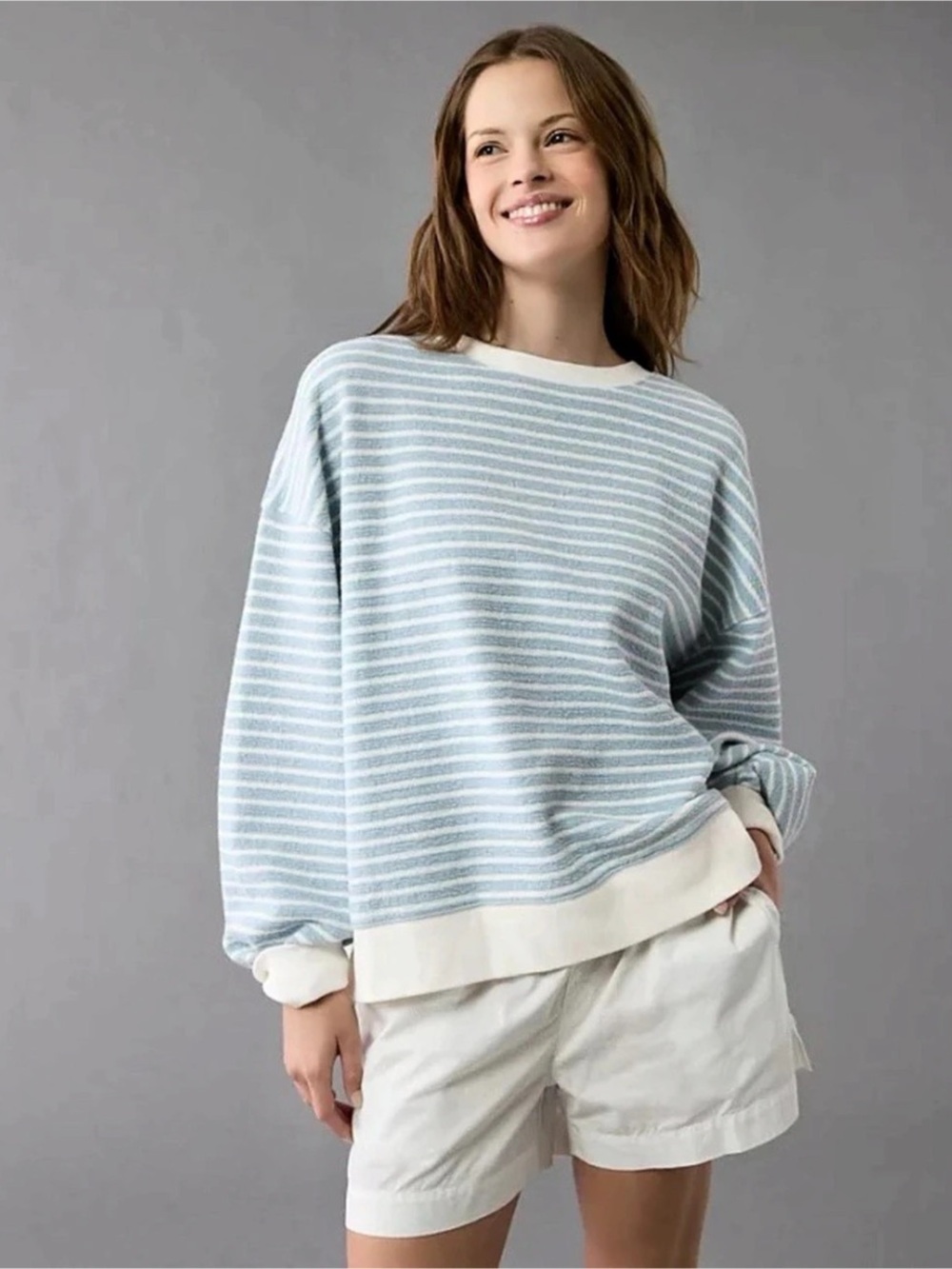 American Eagle Striped Crew Neck Sweater in Blue & White Size XS Like New